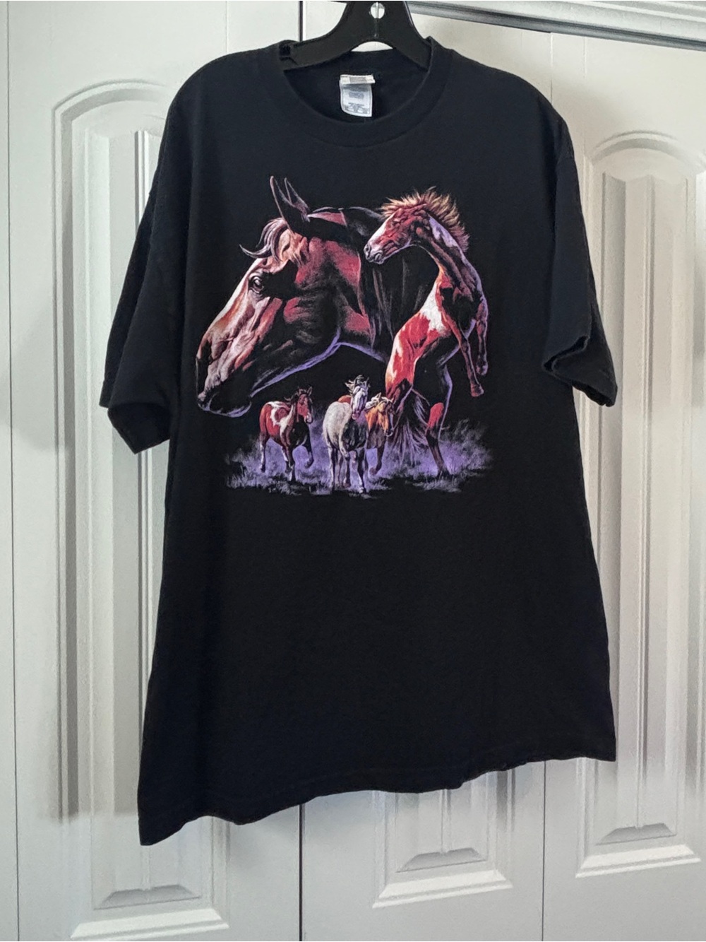 Vintage 90s Y2K Black Purple Western Horse Collage Graphic Tee - 100% Cotton